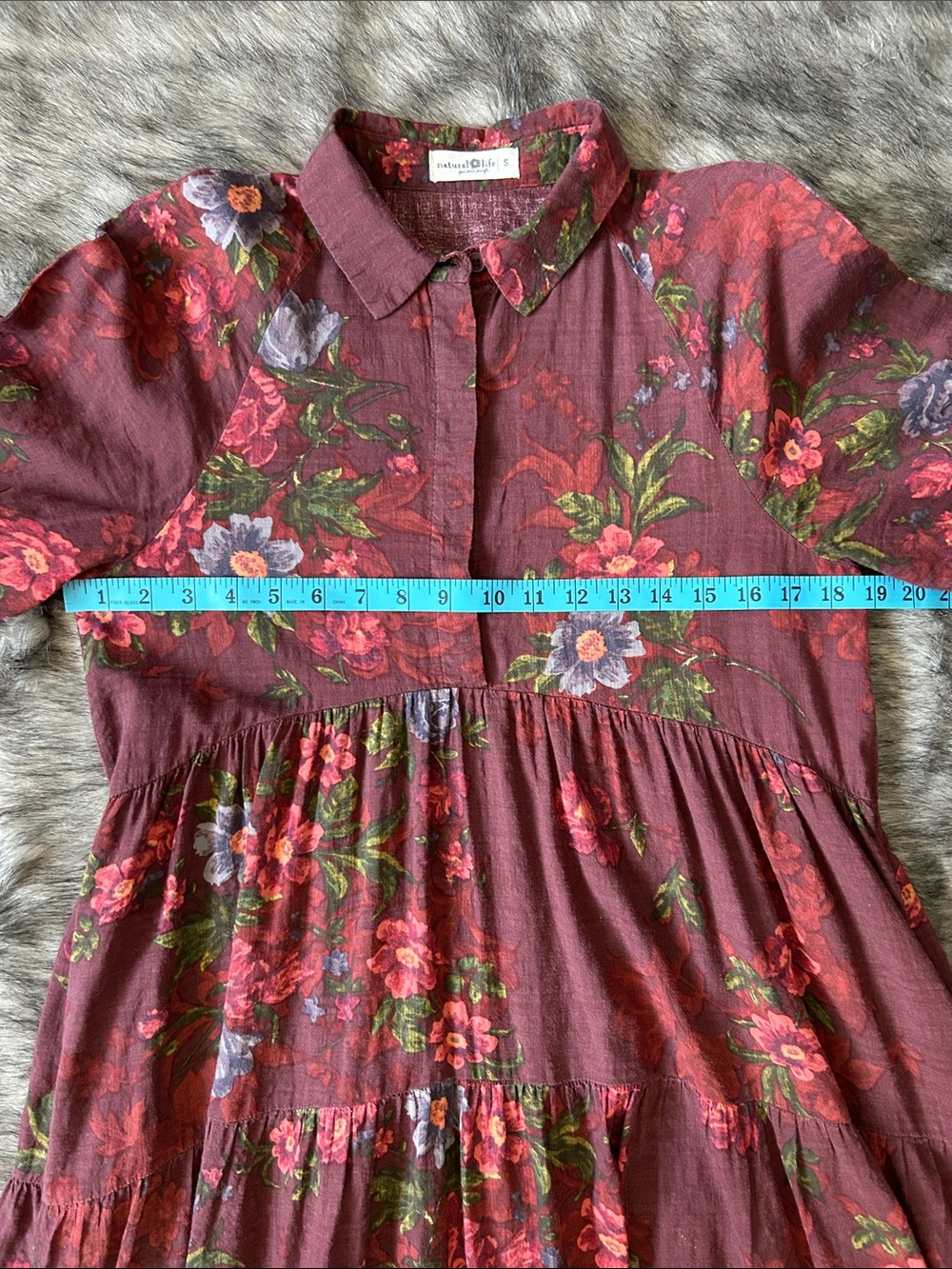 Natural Life Rebecca Burgundy Floral Tiered Boho Maxi Dress Size Small - Picture 6 of 9